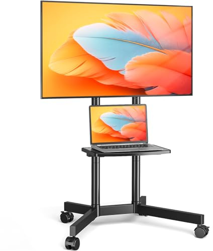 TVON Mobiler TV Ständer Rollbar Fernseherständer mit Rollen für 32-75 Zoll Fernseher, TV Bodenständer Höhenverstellbar TV Wagen mit Ablage bis zu 40 KG Max VESA 400x400 mm