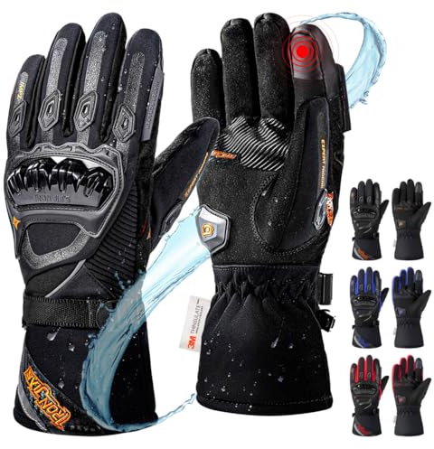 IRON JIA'S Winter Motorradhandschuhe Wasserdicht Winddicht Level 1 KP Leicht und Warm Touchscreen Handschuhe für Motorrad Wandern und andere Outdoor-Sportarten Mann und Frau-Schwarz-L
