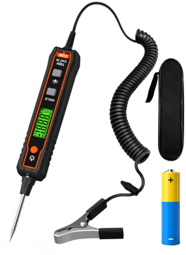 POROMETISTO Auto Spannungsprüfer kfz,Sicherheit Smart Circuit Tester, 0.8V-100V DC Digital Stromprüfer mit Hintergrundbeleuchtung,Elektrische Test durchgangsprüfer mit Taschenlampe für batterietester