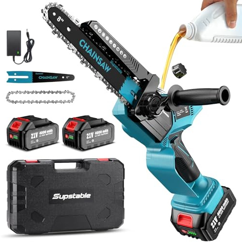 Mini Kettensäge mit Akku 1300W, 8&6 Zoll Astsäge mit 8000mAh Batterie, Bürstenlose Einhand Säge mit Automatischem Öler&Werkzeugloser Kettenspannung, Kompatible mit Makita Akku, Geschenkidee für Männer