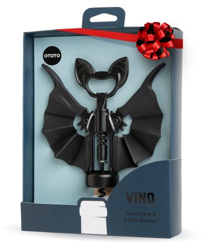 OTOTO 2-in-1 Korkenzieher, Goth Halloween Wein Geschenke, Gothic Küchenhelfer, Flaschenöffner Lustig Spooky, Flaschenverschluss (Vino Fledermaus)