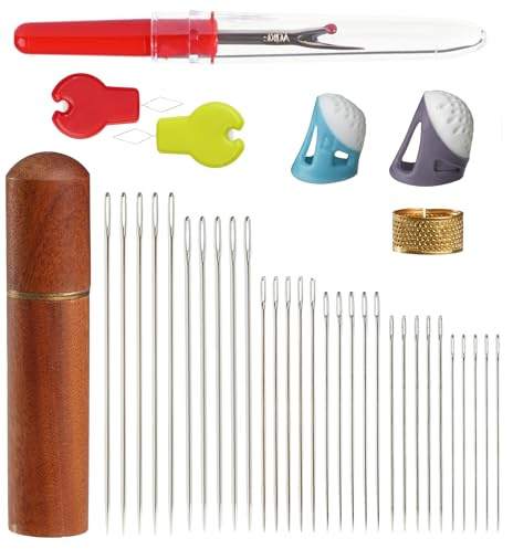 36 Stück Nnähnadeln Set, 6 Größen Handnähnadeln (1.5-2.6), Sticknadeln mit Einfädlern, Nahtaufreißer und Fingerhut, Stopfnadeln für Webarbeit, Stricken, Sticken, Nähen (SIZE 1)