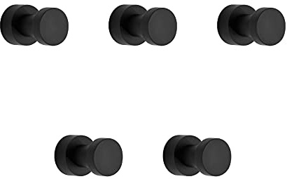 BVL Handtuchhaken Schwarz, 5 Stück Rostfreies Metall Wandhaken, Self Adhesive or Wall Mountable Kleiderhaken für Bad Küche