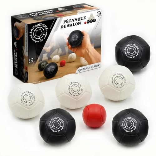 LA POINTEUSE – Indoor-Boule-Spiel – 6 Kugeln, 1 Zielkugel, 1 Tragetasche verstärkten Nähten – Für Kinder und Erwachsene – Original Corner