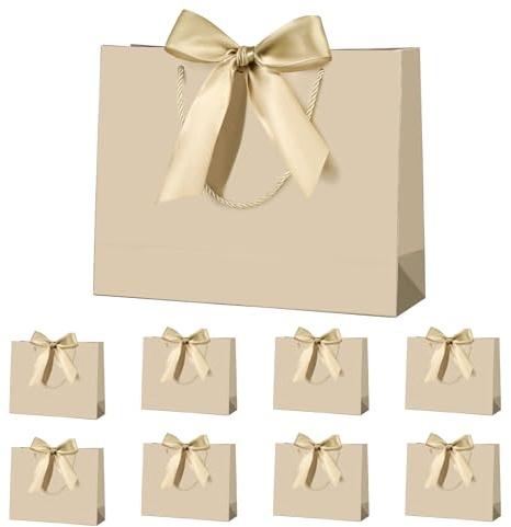 Geschenktüte mit Schleife,Geschenktüte Weiß,Geschenktaschen für Geburtstag, Hochzeit, Festivalfeier, Weihnachten,32 x 25 x 10cm, Champagne