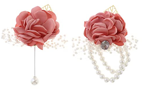 YINETTECH Ansteckblume für Handgelenk, Ansteckblume für Hochzeit, Party, Abschlussball, Braut, Seide, Braut, Bräutigam, Rose, Boutonniere, Hochzeitsarmband, Handblumen, Rosa, 2 Stück