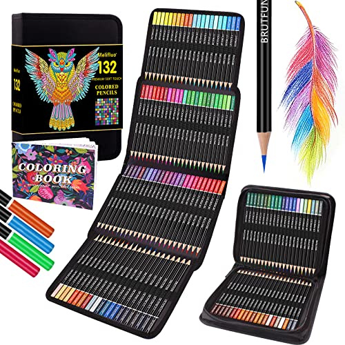 Melifluo 132 Buntstifte Set, 1 Malbuch,Tragbarer Premium-Reißverschlusstasche. Bundstifteset Perfekt für Erwachsene und Künstler zum Skizzieren, Schattieren und Kritzeln