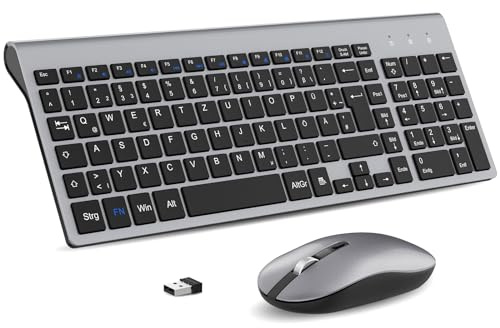 cimetech Tastatur Maus Set Kabellos, 2.4G Ultraslim Tragbare Funktastatur mit Maus Tastatur QWERTZ Layout (Deutsch) für Laptop, PC, Desktop, Notebook, Windows