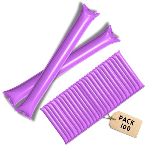 FUN FAN LINE Set aus 100 Paar Wiederverwendbare Aufblasbare Klatschstangen | Aufblasbare Thunder Sticks für Stadien, Fußball, Basketball und Sportevents - Lila