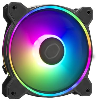 Cooler Master MasterFan MF120 Halo2 ARGB – 120mm Gehäuselüfter, adressierbare Dual-Ring-RGB-Beleuchtung, Rifle-Lager, vergrößerte Luftausgleichsblätter mit Stausensorschutz und verbesserter Treiber-IC