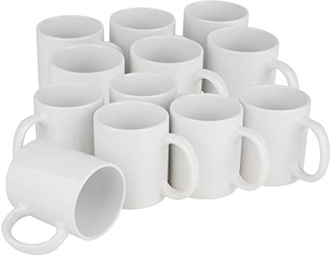 VBS XXL 12 Kaffeebecher Set 300ml aus echtem Porzellan - Kaffeetasse weiß - Kaffeetassen groß mit Henkel - spülmaschinenfest - Tassen zum Bemalen