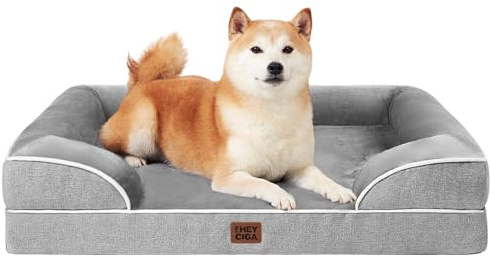 EHEYCIGA Orthopädisches Hundebett Grosse Hunde, 91x68cm, Memory Foam Hundekorb Mittelgroße Hunde, Waschbar Hundesofa Wasserdicht rutschfest, Hundecouch mit Hohem Rand, Grau