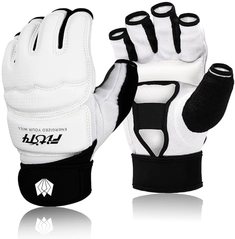 FitsT4 Sports MMA Handschuhe Boxhandschuhe gepolstert, Trainingshandschuhe Boxsack Sandsack Kickboxen Kampfsport Taekwondo Sparring mit Handgelenkschutz für Herren Damen,Weiß,L