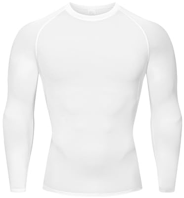 HYCOPROT Kompressionsshirt Herren Langarm Funktionsshirt Baselayer Schnelltrocknendes T-Shirt Atmungsaktiv Sportshirt für Workout Fitnessstudio Laufen (L, Weiß)