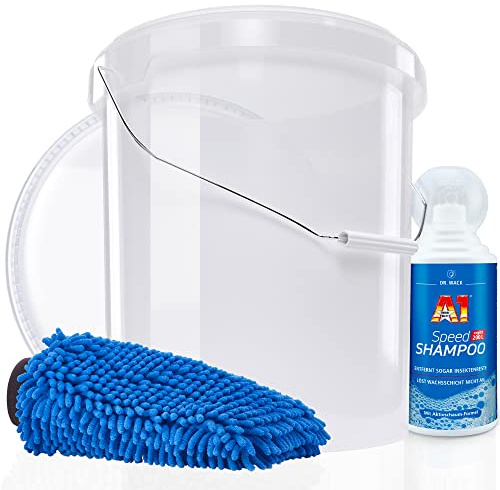Autowäsche Set - Dr. Wack A1 Speed Shampoo - Autoshampoo - 500 ml - Detailmate: Wascheimer mit Deckel, Chenille Waschhandschuh - Autoreinigungsset Aussen