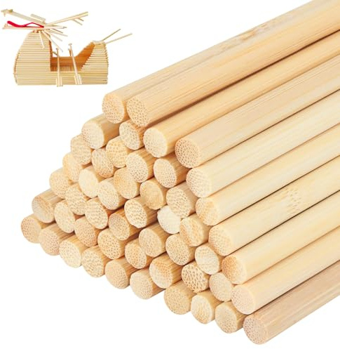 50 Stück Holzstäbe zum Basteln 30cm, Rundstab 6mm Bambus Bastelstäbe | Rundhölzer Bambus Holzstäbchen für Modellbau Puppenhäuser Ornamente, naturbelassen gratfrei unbemalt für Schule Heimwerker