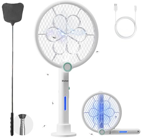Blutan B Buzzzap X3 Smart Elektrische Fliegenklatsche mit UV-Lichtfalle, 2in1 Moskitoschutz, Electric Fly Swatter, 4000V Insektenvernichter für Mücken, Fliegen, Motten, Stechmücken, Chemiefrei,USB-C