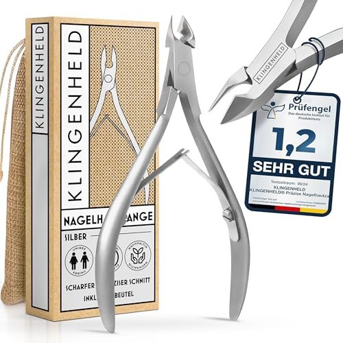 KLINGENHELD® Präzise Nagelhautzange - Sehr leichtgängig & extra scharf - inkl. Reisebeutel aus Baumwolle 100% plastikfrei & nachhaltig - Nagelhautschere, Nagelhautschneider