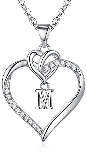TINGN Kette Herz Damen Halskette Gold Silber, 14K Gold/Weißgold Vergoldet Herz Zirkonia Anhänger Buchstaben Kette Damen Jahrestag Muttertag Geburtstag Geschenk für Frauen Freundin Mama Mädchen Schmuck