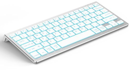 CACOE Deutsche Bluetooth Tastatur Kompatibel Mit iPad A16/10/iPad Air/Pro Tastatur Kompatibel Mit IOS, Android, Windows, Samsung, Lenovo, 7 Farben Beleuchtete, 3 BT Kanäle, Silber