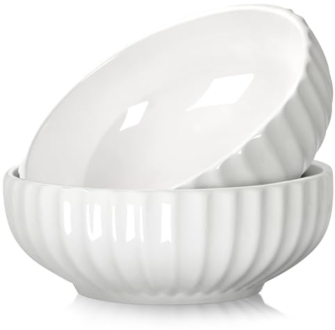 NUTRIUPS Salatschüssel aus Keramik, 20cm 1.5L Salatschale, Pasta-Servierschüssel, Weiß Suppenschale, 2er-Set Salad Bowl
