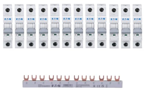 Eaton Set 12x LS-Schalter 1-polig PXL-B16 236033 + 1x Sammelschiene EVG-3PHAS/12MODUL 215639