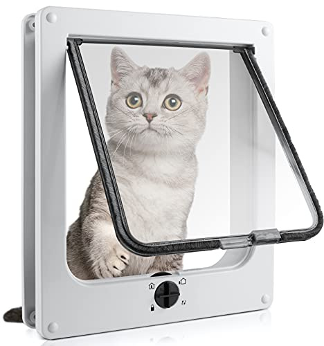 Sailnovo Katzenklappe Hundeklappe 4 Wege Facile-Verschluss für Katzen und kleine Hunde, Installieren Leicht mit Teleskoprahmen, Cat Flap Klappe Hundetür Katzentür Haustierklappe 19 * 22 * 5,5 cm