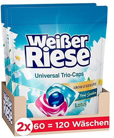 Weißer Riese Universal Trio-Caps Aromatherapy Floral Sensation (120 Washes), Detergent with Lotus, Full Detergent with Intense Fragrance Experience
