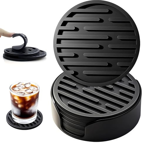 Untersetzer Gläser Set, Silikon Runde Glasuntersetzer | rutschfeste Tassenuntersetzer für Tasse, Tisch, Kaffee, Bar, Getränke, Drinking Coasters Cup Mat, 6 Stücke