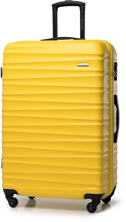 WITTCHEN Reisekoffer Groß Rollkoffer Trolley Großer Koffer Check-In Gepäck Hartschale aus ABS 4 Spinner-Rollen Zahlenschloss Groove Line Größe L gelb Lufthansa/Eurowings/Ryanair