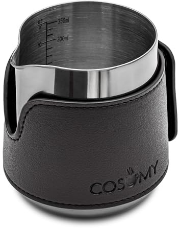 Cosumy Milchkännchen Edelstahl 350ml Skala - Barista Milchaufschäumkrug | Rostfrei, Volumenanzeige, Einfache Reinigung, für Latte Art, Cappuccino und Espresso