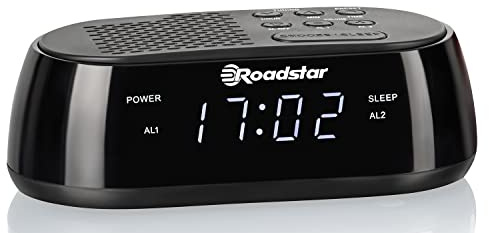 Roadstar CLR-2477 Radiowecker, Digitaler Radio PLL-FM, Zwei Weckzeiten und Schlaf Timer, USB-Anschluss, 20 Senderspeicher, LCD-Display, Schlummerfunktion, Schwarz