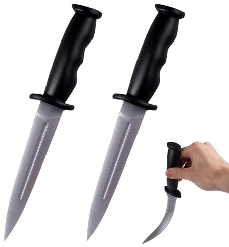 2 Stück Gummi Trainingsmesser, 25 cm Gummi Kampfkunst Trainingsmesser, Silber Grau Gefälschte Messer, Tragbares Gefälschtes Scherzmesser, robust & langlebig, Fake Messer für Kampfsport Training