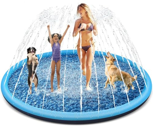 Tosekry Kinder Sprinkler Mit Antirutschfunktion, 200CM Wasserspielzeug Hund Pool, Outdoor Spiele, Splash Pad (Blau-200cm)