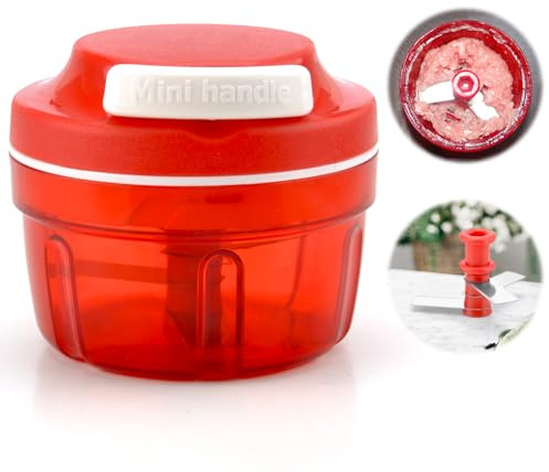 UOCAI Zwiebelschneider Manuell Rot, Zwiebel Zerkleinerer mit Seilzug | Zwiebelhacker Küche, Zwiebeln Schneider Onion Cutter Chopper Gemüseschneider, Haushalt Gemüsehacker Shredder Fleischmixer
