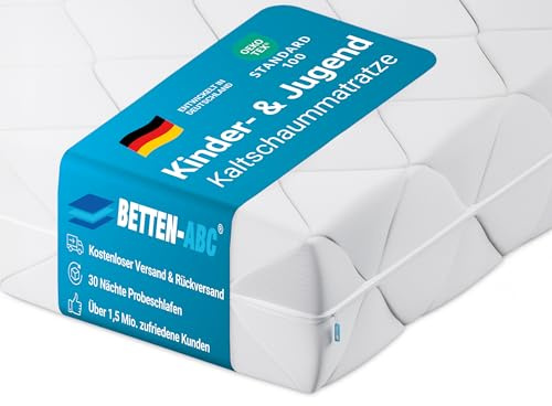 Betten-ABC - Matratze für Kinder & Jugendliche - 90x200 cm - Spezieller Härtegrad & Oeko-TEX-Zertifiziert - Optimale Hygiene Dank abnehmbarem & waschbarem Polyester-Bezug - Lieferung per Paket