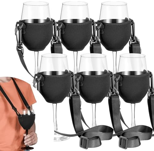 Bocguy 6er Weinglashalter zum Umhängen, Weinglas to go zum Umhängen | Tragbar Weinhalter zum Umhängen, Umhängetasche für Weingläser Stoff für weinwanderung, Weinfest, Hochzeit, Party, Picknicks