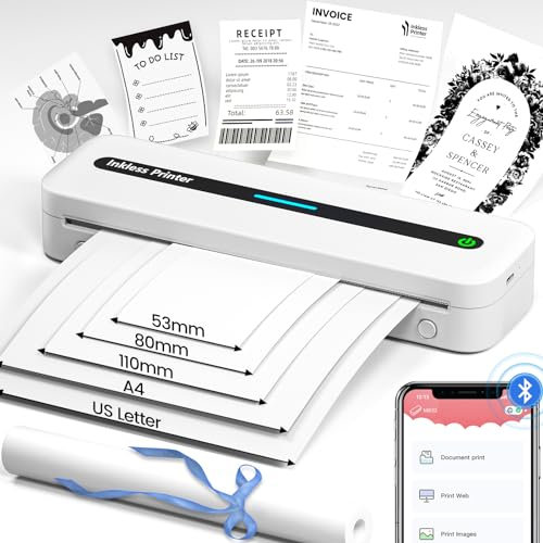 Thermodrucker A4, Tragbarer Mobiler Drucker für Unterwegs M832, Mini Reisedrucker A4 für Phone und PC, Kleiner Inkless Portable Printer Bluetooth 300DPI für Kleine Unternehmen ,Verträge, Büro,Foto