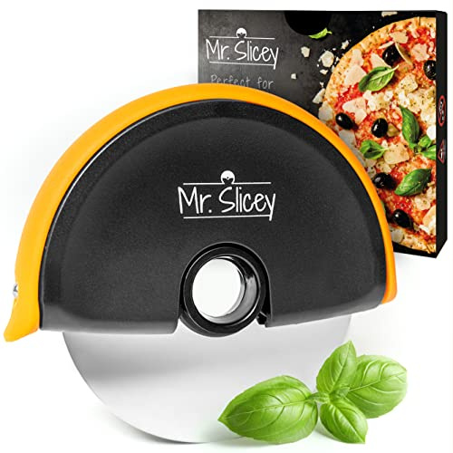 Helperfect Pizzaschneider Mr. Slicey | Perfekte Scheiben jedes Mal | Extra leichtes Schneiden | Mühelose Anwendung | Pizzacutter mit Scharfer Edelstahl Klinge + Sicherheits-Gummilippe | Pizzaroller