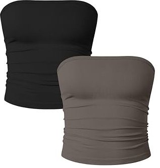 OQQ Damen Tube Tops 2er Pack Ohne Ärmel Slim Fit Camilose Top Cropped Oberteil Tank Top für Damen