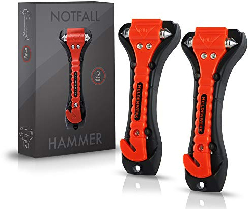 Heldenwerk® Notfallhammer fürs Auto [2er Set] - Nothammer mit Gurtschneider & gehärteten Spitzen - Notfall Hammer, Sicherheitshammer mit Gurtmesser