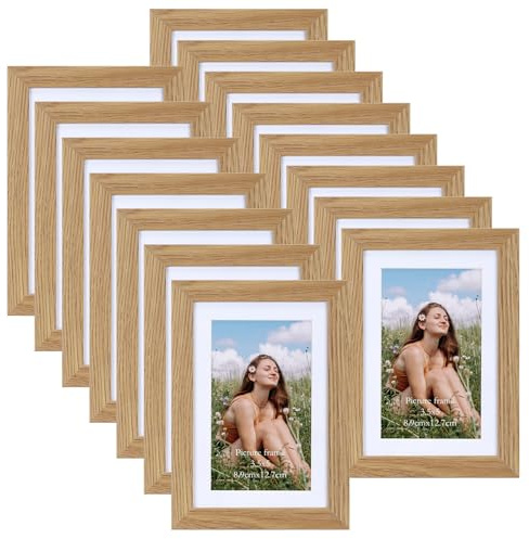 Vasemouh Naturholzfarbene Bilderrahmen 15er-Set, für 9x13 Bilder mit Passepartout oder für Bilder 10x15 ohne Passepartout, Wand- und Tischaufstellung