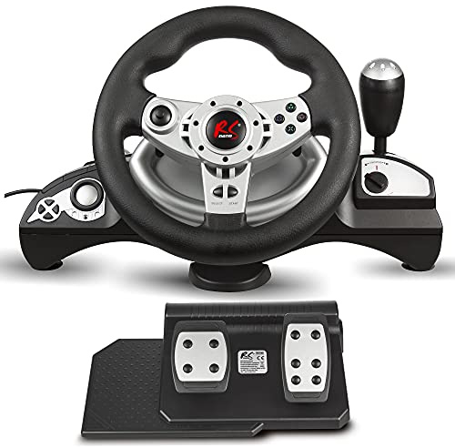 NanoRS RS700 Gaming Rennlenkrad 270° Lenkbereich Ganghebel Gas- und Bremspedal Vibrationen 7 in 1 Lenkrad Kompatibel mit PS 4 / PS3 / Xbox ONE/Xbox One S/PC (X-Input/D-Input) / Android