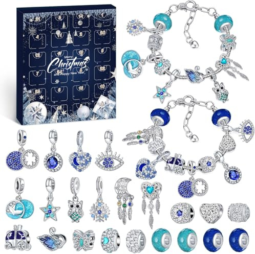 Hymarvo Adventskalender 2026 Mädchen Schmuck, Weihnachtskalender Armband Geschenk für Kinder Teenager Frauen, 24 Füllung Adventskalender Schmuck Basteln Mädchen Charm Armband Kit Weihnachten Geschenke