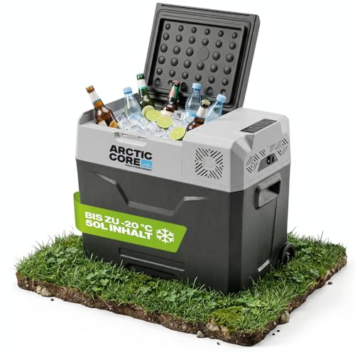 Belko Kompressor Kühlbox ArcticCore 50L elektrisch, bis -20°C mit 12V DC und 230V AC Netzteil, Größe wählbar, mit App-Steuerung, Auto Kühlschrank, für Haus, Garten, Boot, LKW, Outdoor, Angeln UVM.