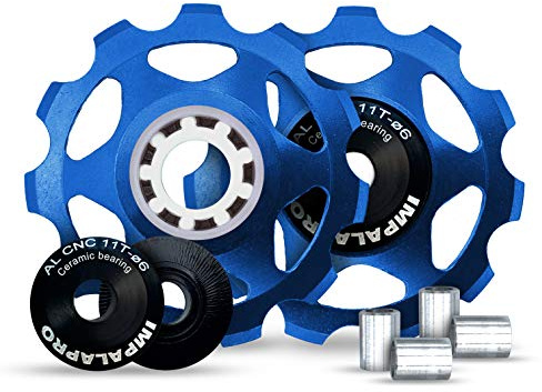 IMPALAPRO Bike 2 Stück Fahrradumwerfer Schaltröllchen 11T Aluminium CNC Schaltröllchen Keramiklager - Fahrrad Schaltwerk Riemenscheibe - Shimano Schaltwerkröllchen - Fahrrad schaltwerk 7 Fach (Blau)