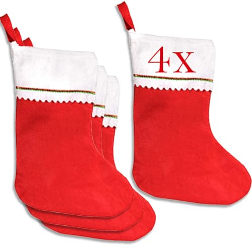 Jonami Weihnachtsstrumpf, Nikolausstiefel, Nikolausstrumpf, Weihnachtssocken, Nikolaussocken, Nikolaus Socke Strumpf zum Aufhängen und Befüllen an Weihnachten - 4 Stück