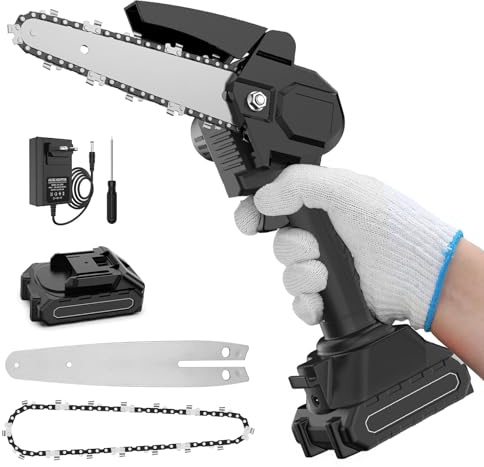 Mini Kettensäge mit Akku, Akku Kettensäge 6 Zoll mit 550W Bürstenloser Motor, 2000mAh Akku Säge Handkettensäge für Gartenscheren Astschere Holzschneidenz