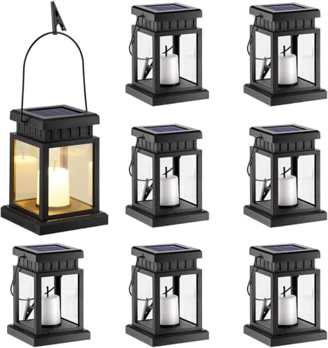 GIGALUMI Solarlaterne für außen hängend, 8 Stück, Kerzeneffekt, Solarlampe für Garten, Terrasse, Rasen, Deck, Regenschirm, Zelt, Balkon Dekoration – Warmweiß