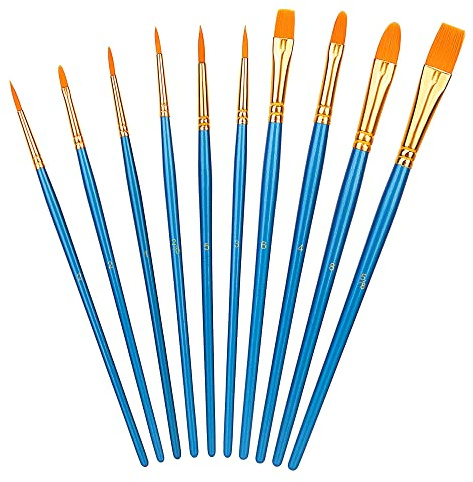 Amazon Basics Künstlerpinsel im Set, 10Stück verschiedene Größen für Künstler, Erwachsene und Kinder, Blau, 1 Packung